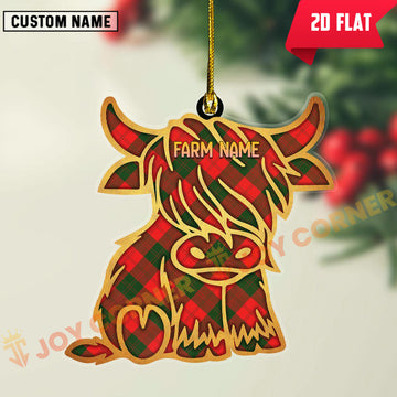 Joycorners Scottish Erskine Modern Clan Tartan Highland Cow Ornament