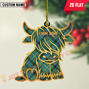 Joycorners Scottish Ferguson Ancient Clan Tartan Highland Cow Ornament