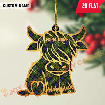 Joycorners Scottish Fergusson Modern Clan Tartan Highland Cow Ornament
