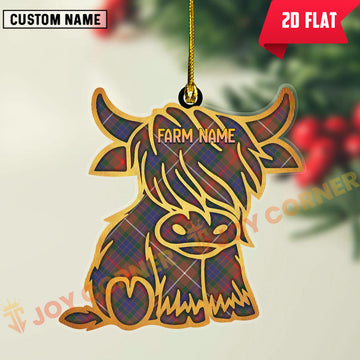 Joycorners Scottish Fraser Hunting Modern Clan Tartan Highland Cow Ornament