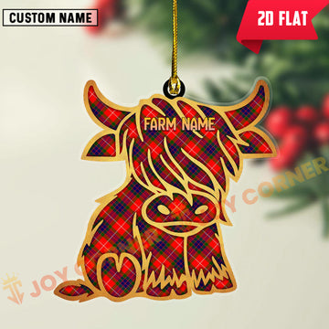 Joycorners Scottish Fraser Modern Clan Tartan Highland Cow Ornament