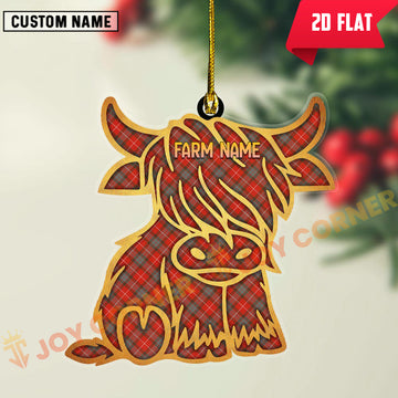 Joycorners Scottish Fraser Weathered Clan Tartan Highland Cow Ornament