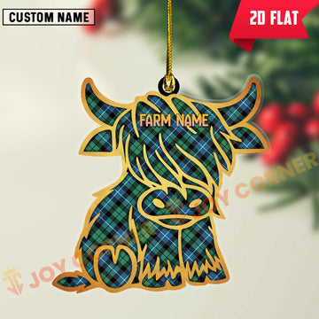 Joycorners Scottish Galbraith Ancient Clan Tartan Highland Cow Ornament