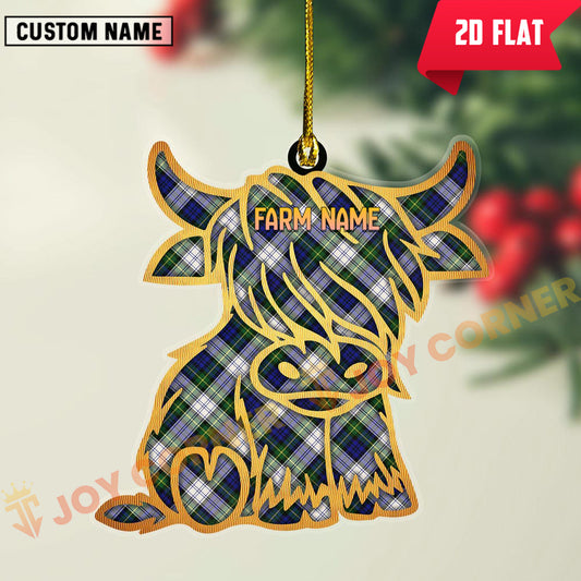 Joycorners Scottish Gordon Dress Modern Clan Tartan Highland Cow Ornament