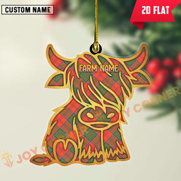 Joycorners Scottish Grant Ancient Clan Tartan Highland Cow Ornament