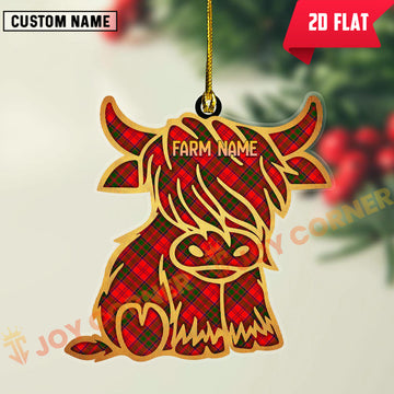 Joycorners Scottish Grant Modern Clan Tartan Highland Cow Ornament