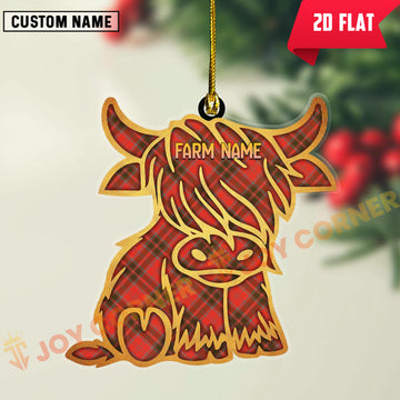 Joycorners Scottish Grant Weathered Clan Tartan Highland Cow Ornament