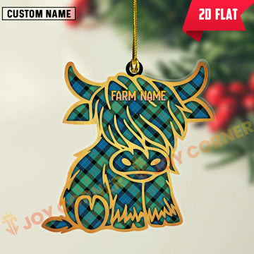 Joycorners Scottish Gunn Ancient Clan Tartan Highland Cow Ornament