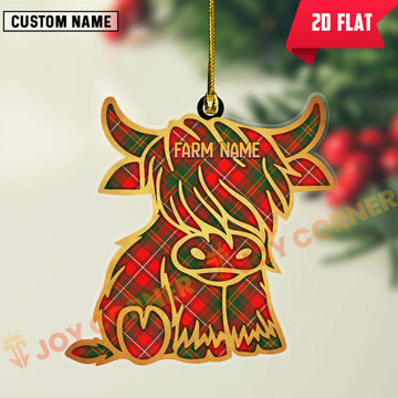 Joycorners Scottish Hay Modern Clan Tartan Highland Cow Ornament