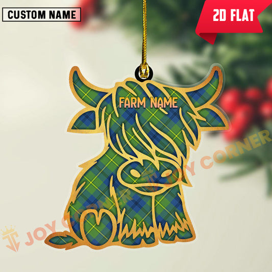 Joycorners Scottish Johnston Ancient Clan Tartan Highland Cow Ornament