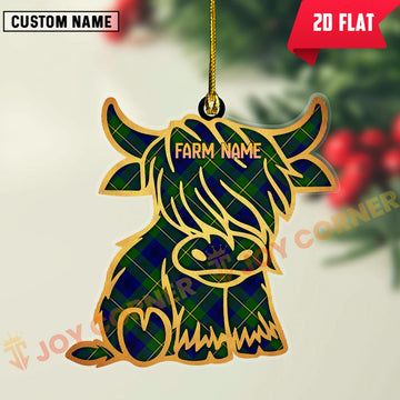 Joycorners Scottish Johnston Modern Clan Tartan Highland Cow Ornament