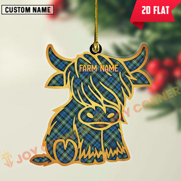 Joycorners Scottish Lamont Ancient Clan Tartan Highland Cow Ornament