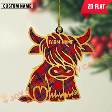 Joycorners Scottish Leslie Modern Clan Tartan Highland Cow Ornament