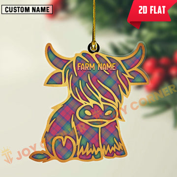 Joycorners Scottish Lindsay Ancient Clan Tartan Highland Cow Ornament