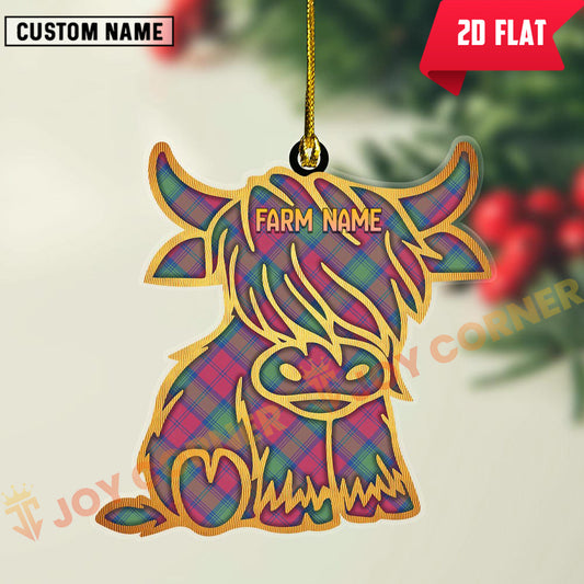 Joycorners Scottish Lindsay Ancient Clan Tartan Highland Cow Ornament