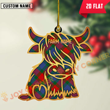 Joycorners Scottish Mar Clan Tartan Highland Cow Ornament