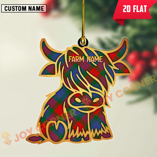 Joycorners Scottish Mar Clan Tartan Highland Cow Ornament
