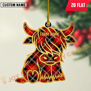 Joycorners Scottish Marjoribanks Clan Tartan Highland Cow Ornament