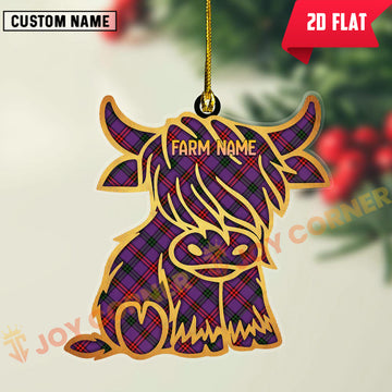 Joycorners Scottish Montgomery Modern Clan Tartan Highland Cow Ornament