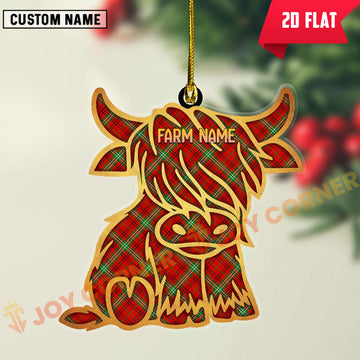 Joycorners Scottish Morrison Red Modern Clan Tartan Highland Cow Ornament