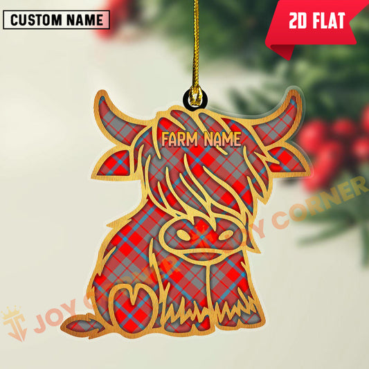Joycorners Scottish Moubray Clan Tartan Highland Cow Ornament