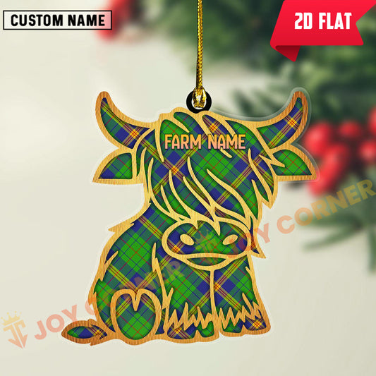 Joycorners Scottish New Mexico Clan Tartan Highland Cow Ornament
