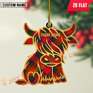 Joycorners Scottish Nicolson Modern Clan Tartan Highland Cow Ornament