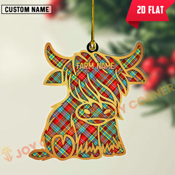 Joycorners Scottish Ogilvie Clan Tartan Highland Cow Ornament
