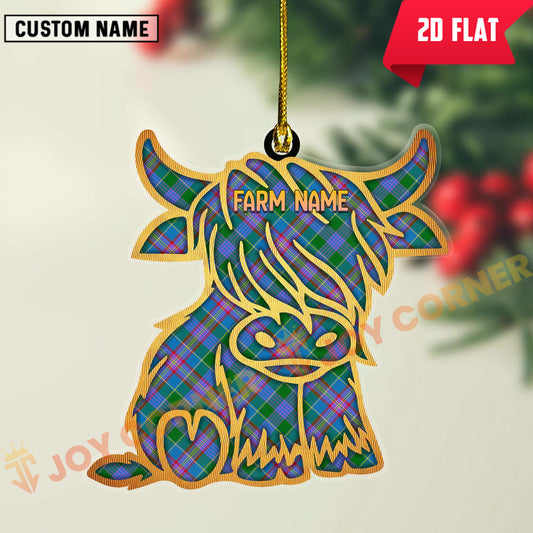 Joycorners Scottish Ralston Clan Tartan Highland Cow Ornament