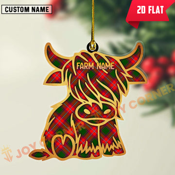 Joycorners Scottish Rattray Modern Clan Tartan Highland Cow Ornament