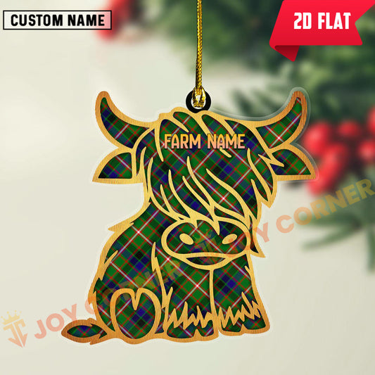 Joycorners Scottish Reid Green Clan Tartan Highland Cow Ornament