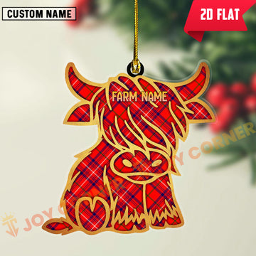 Joycorners Scottish Rose Modern Clan Tartan Highland Cow Ornament