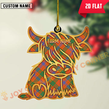 Joycorners Scottish Ross Ancient Clan Tartan Highland Cow Ornament
