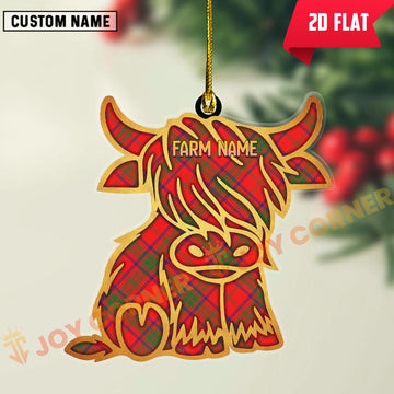 Joycorners Scottish Ross Modern Clan Tartan Highland Cow Ornament