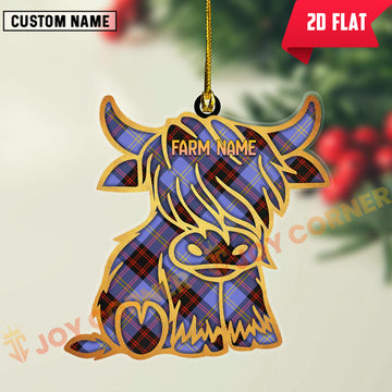 Joycorners Scottish Rutherford Clan Tartan Highland Cow Ornament