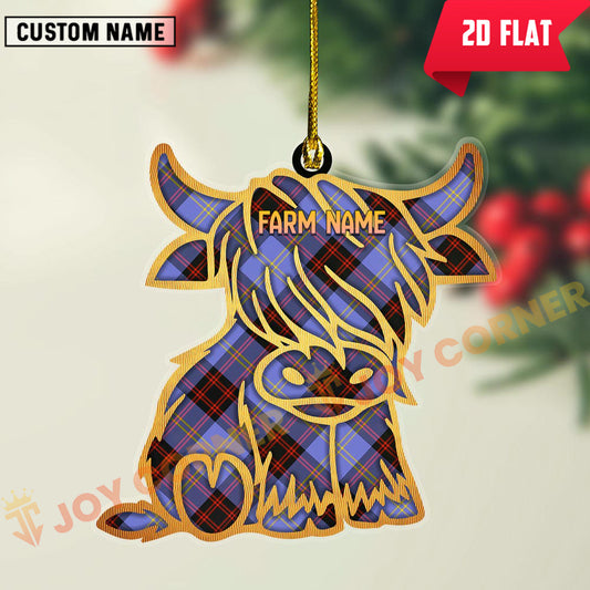Joycorners Scottish Rutherford Clan Tartan Highland Cow Ornament
