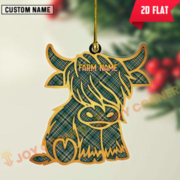 Joycorners Scottish Scott Green Ancient Clan Tartan Highland Cow Ornament