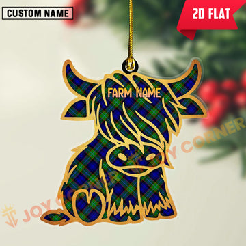 Joycorners Scottish Sempill Modern Clan Tartan Highland Cow Ornament