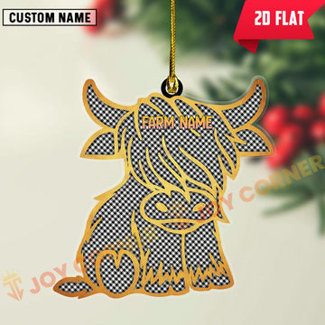 Joycorners Scottish Shepherd Clan Tartan Highland Cow Ornament