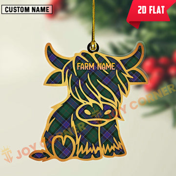 Joycorners Scottish Sinclair Hunting Modern Clan Tartan Highland Cow Ornament