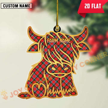 Joycorners Scottish Sinclair Modern Clan Tartan Highland Cow Ornament