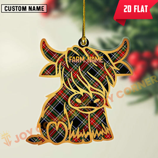 Joycorners Scottish Stewart Black Clan Tartan Highland Cow Ornament