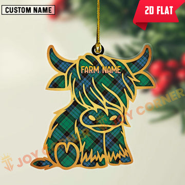 Joycorners Scottish Stewart Old Ancient Clan Tartan Highland Cow Ornament