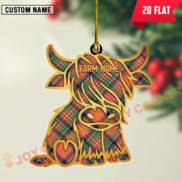 Joycorners Scottish Stewart Royal Ancient Clan Tartan Highland Cow Ornament