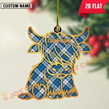 Joycorners Scottish Strathclyde District Clan Tartan Highland Cow Ornament