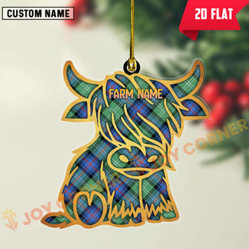 Joycorners Scottish Sutherland Old Ancient Clan Tartan Highland Cow Ornament