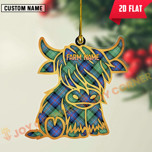 Joycorners Scottish Sutherland Old Ancient Clan Tartan Highland Cow Ornament