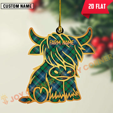Joycorners Scottish Urquhart Ancient Clan Tartan Highland Cow Ornament