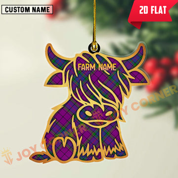 Joycorners Scottish Wardlaw Modern Clan Tartan Highland Cow Ornament