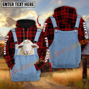 Joycorners Sheep Red Jeans Pattern Personalized Name 3D Hoodie